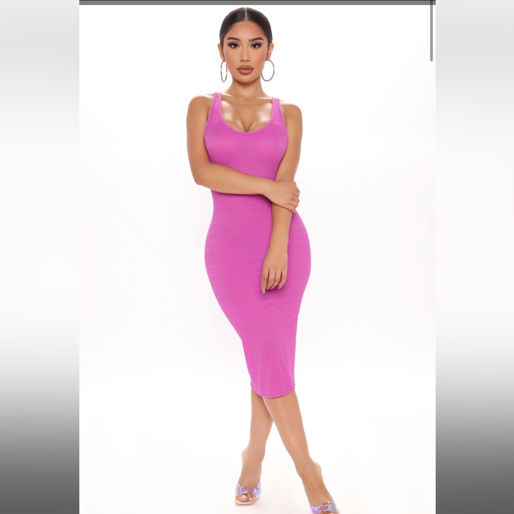 Magenta bodycon stretch midi dress